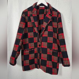 Vintage Daily Habit Red Green Blue Plaid Blazer Wool Blend Women's Size M Jacket